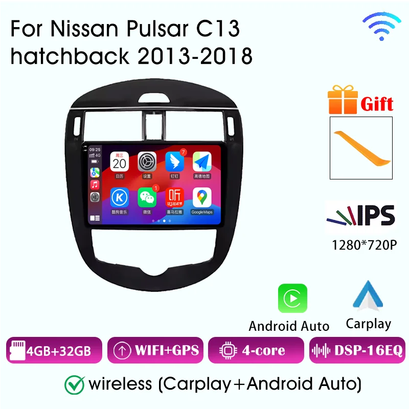 Nissan Pulsar C13 hatchback 2013-2018 için Carplay Auto Araç Akıllı Sistemleri Stereo GPS Navigasyon FM BT Araç Radyosu 4G WIFI Ana Ünite