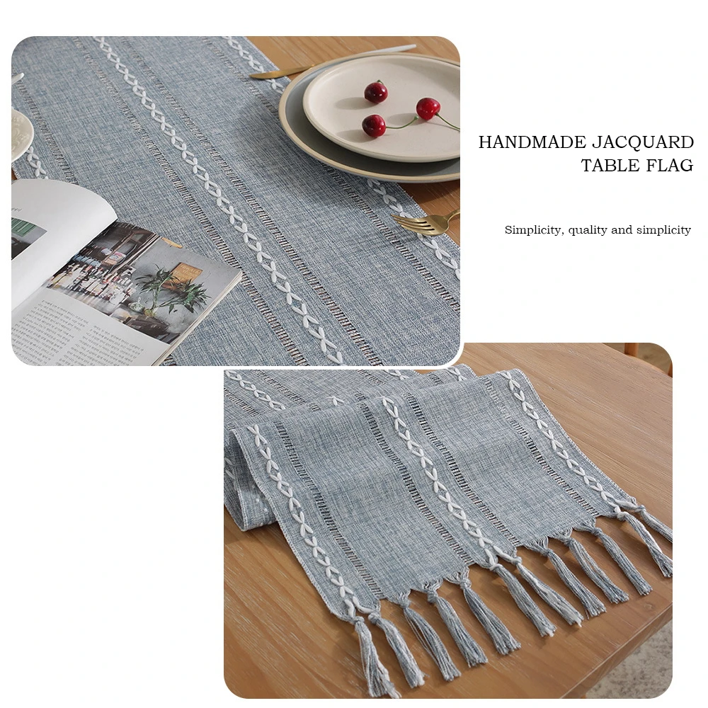 Rustic Table Runners with Handmade Tassel, Vintage Woven Cotton Linen Table Runner Long for Party Dining Table Decoration