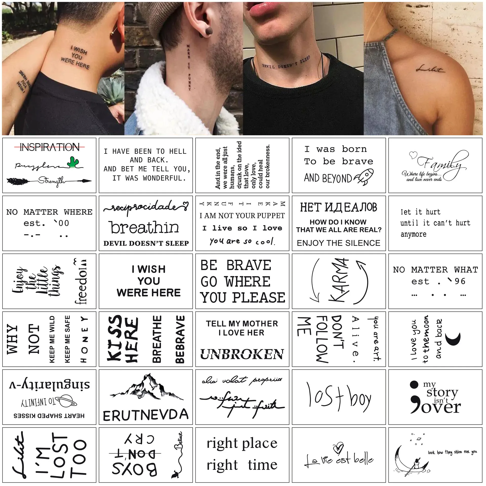 

30pcs Tatuajes Temporales Sexy Letters Fake Temporary Tattoos for Woman Man Arm Hands Body Arte Tatouage Temporaire Homme Femme