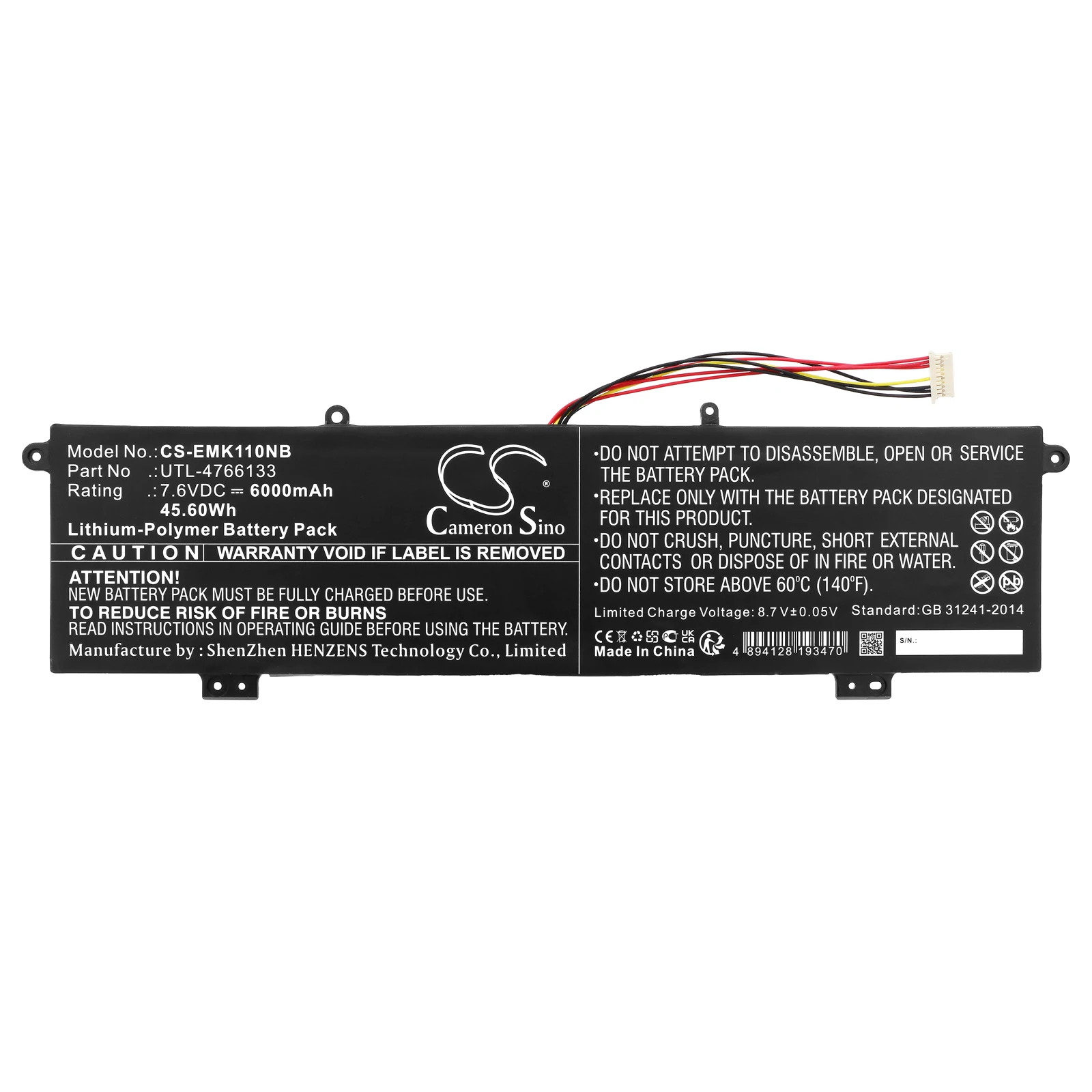 

Notebook, Laptop Battery for Evolve UTL-4766133 Maestro E book 11Evolve 3 Haier M1 LP14123 ONN Surf Y1333W WU133W K1412W 6000mAh