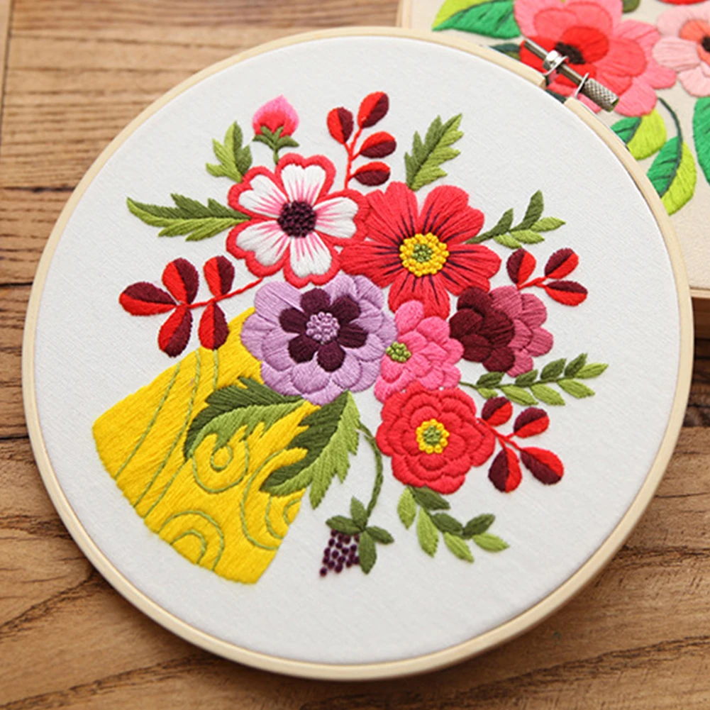 Flowers Embroidery Materials Package DIY Needlework Embroidery Cross Stitch Kit Beginners Decor Paintings No EmbroideredHoop