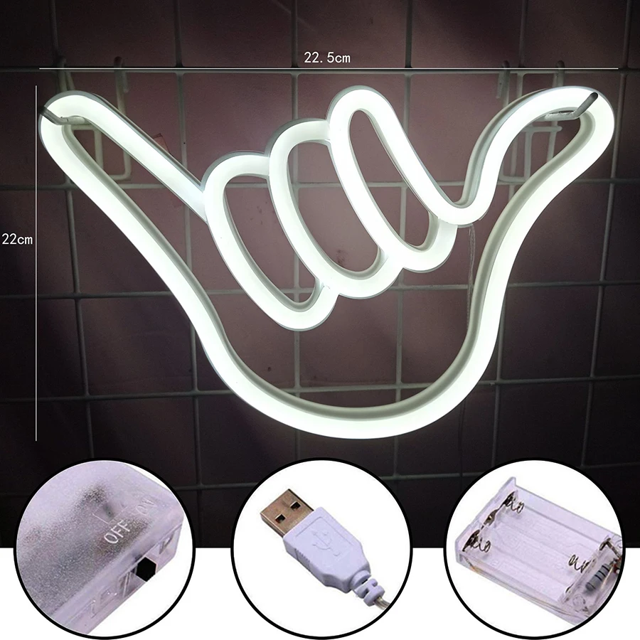 New LED Neon Lights Sign Apple Gesture Note Modeling Night Lamp Decor Shop Kids Room Wall Bar Office USB & Battery Case Powered