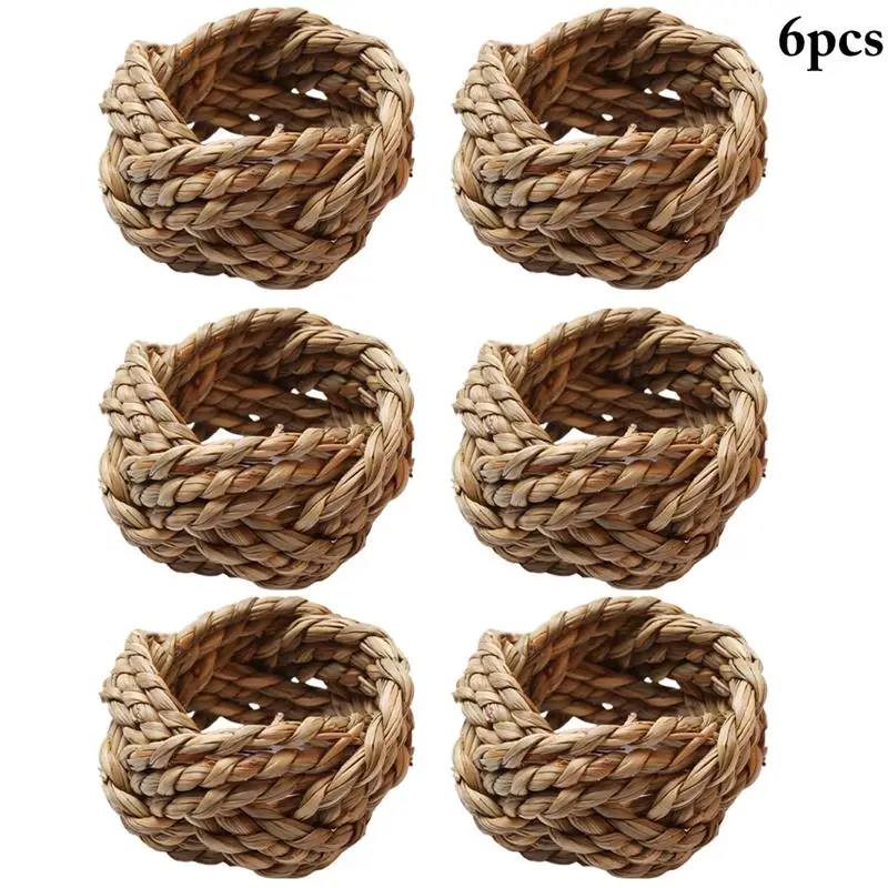 Woven Handmade Napkin Ring Woven Rustic Natural Napkin Ring Holder Table Decor Wooden Easter Rattan Rings Buckle 6Pcs napkin ring