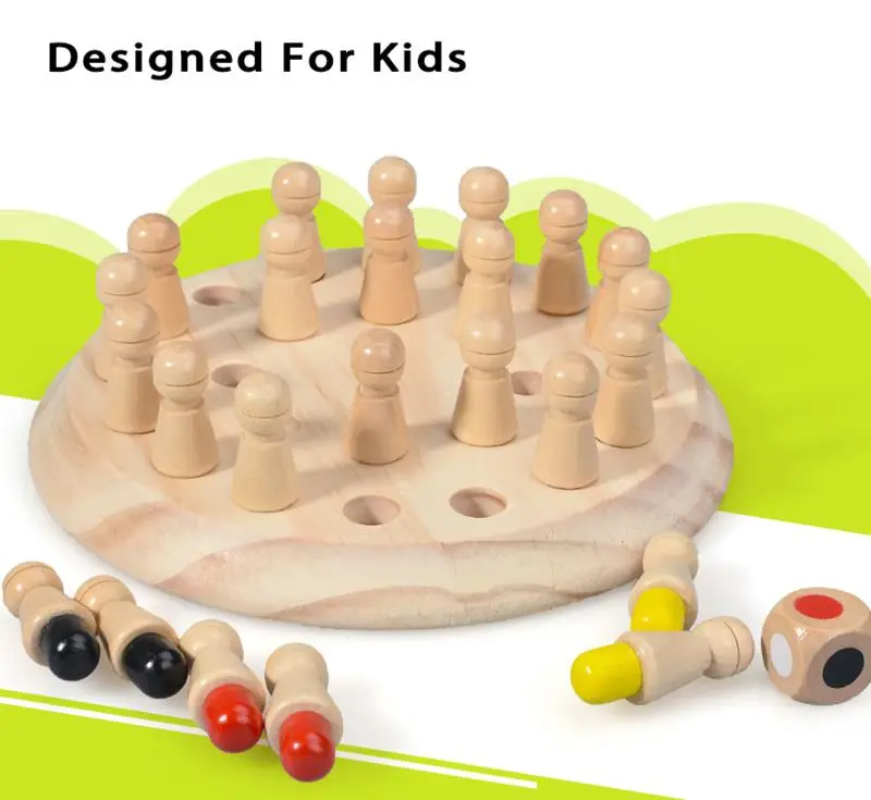 Montessori trä memory spel schackbräde för barn_voghion.com