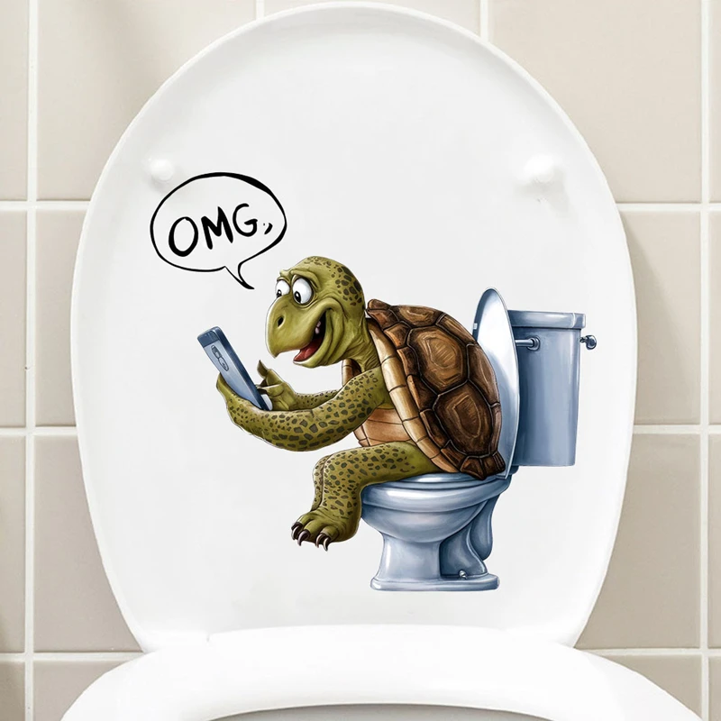 Anime Poster Cute Turtle Watch the Mobile Phone Toilet Stickers for Home Decoration Aesthetic Bathroom Self Adhesive Wallpaper