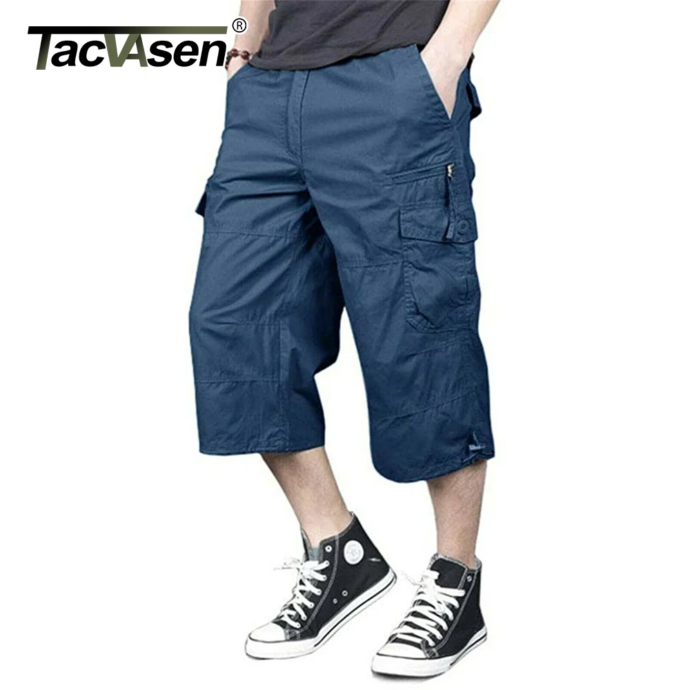 TACVASEN-Pantalones Cortos Largos de algodón para hombre, Capri con múltiples bolsillos, trabajo 3/4 - AliExpress Ropa de hombre