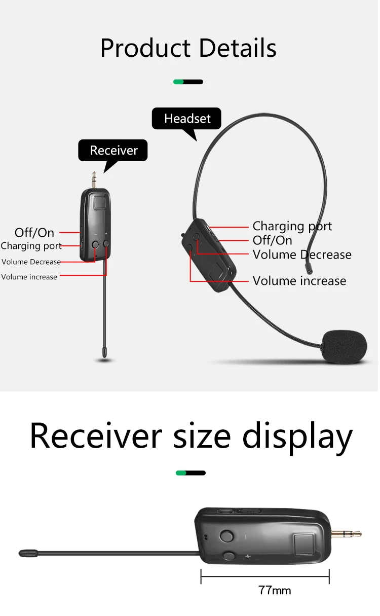 HRIDZ 2.4G Head Mounted Wireless Lavalier Microphone Set Transmitter with Receiver