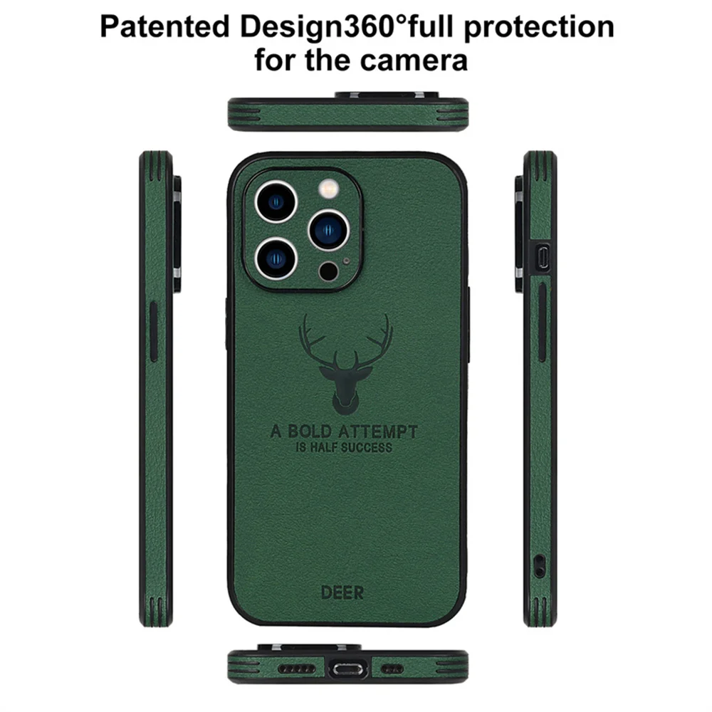 Luxury Business Leather Bumper Case For iPhone 15 14 13 12 11 Pro Max Mini XR XS X 8 7 Plus SE Shockproof Soft Deer Cover Funda