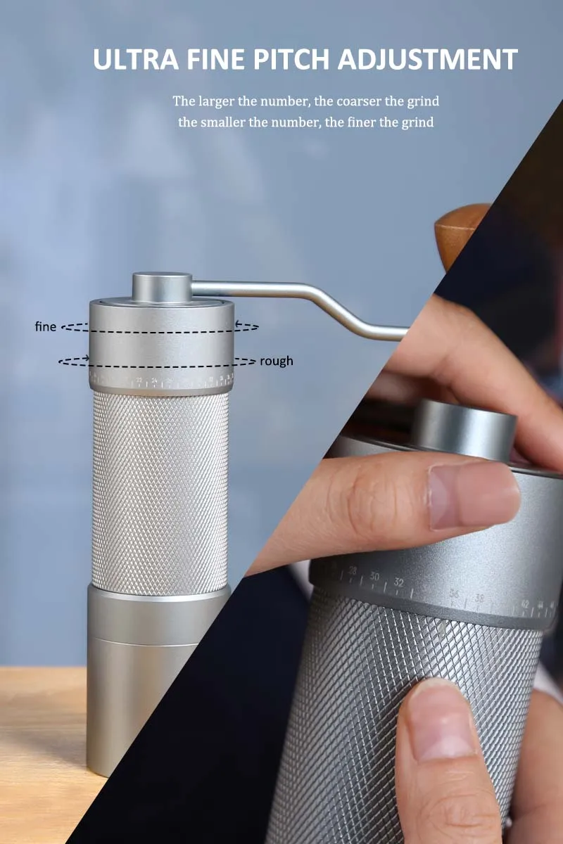 Description Picture 6 of itemOutting Aluminum Alloy Hand Manual Stainless Steel Conical Bur Coffee Bean Grinding Machine Mill for Barista Pour Over Coffee