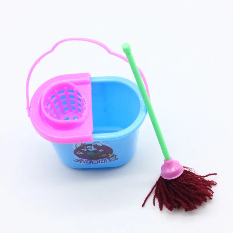 Miniature doll house supplies 9PCS Miniature Doll House Cleaning Supplies Mini Bucket Mop Brush Broom Housework Cute Tool Set Furniture Accessories Kid BJD