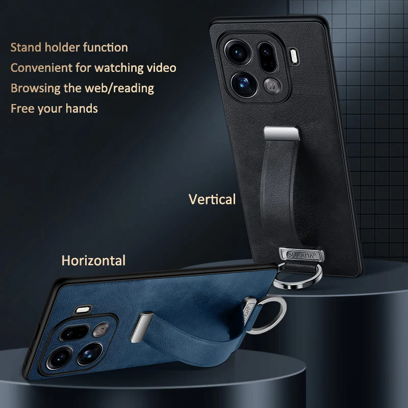 Premium PU Leather Finger Grip Strap Case - Elegant Handheld Protector