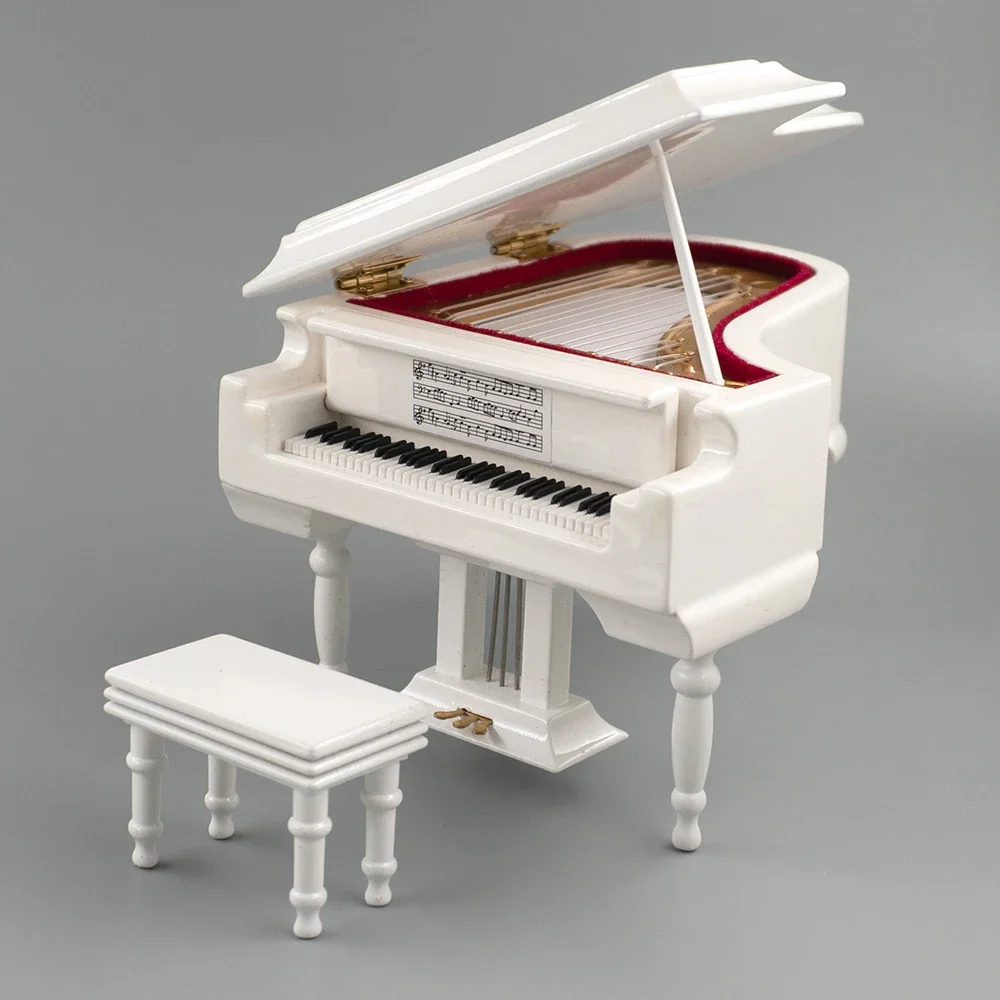 Miniature Grand Piano Model with Stool Mini Musical Instrument 1/12 Dollhouse 1/6 Action figure Accessories bjd 1/8 1/10 1/14