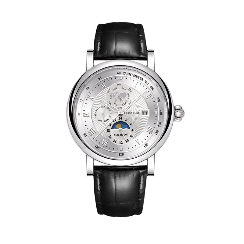 RASKA DUKE Luxury New 867A Men's fashionable Leather Automatic Wristwatch Mechanical Watch Men Business Clock