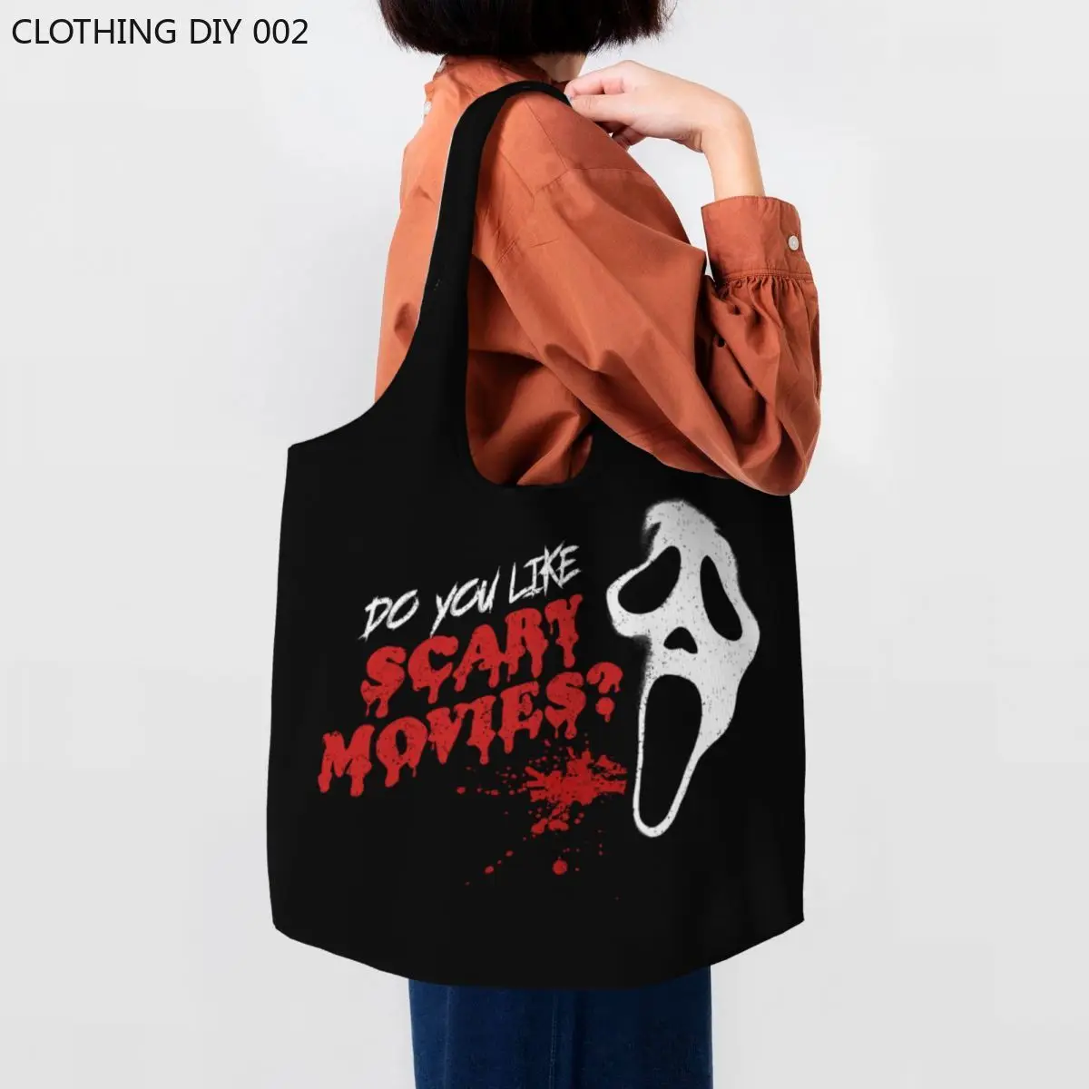 

Сумка-тоут для покупок с забавным принтом «вы любите страшные Фильмы», моющаяся холщовая сумка-шоппер на плечо для Хэллоуина с призраком, убийцей и криком