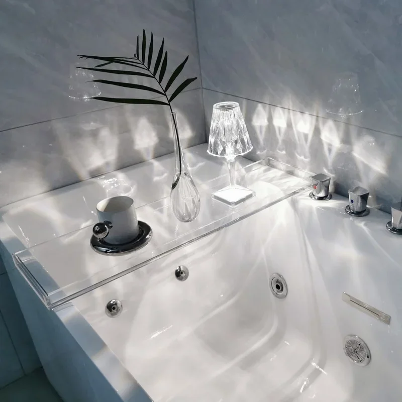 Nordic Acrylic Bathtub Tray Wooden Tray Spa Holder Bath Table Bathroom Storage Organizer Bandeja Bath Tub Accessories