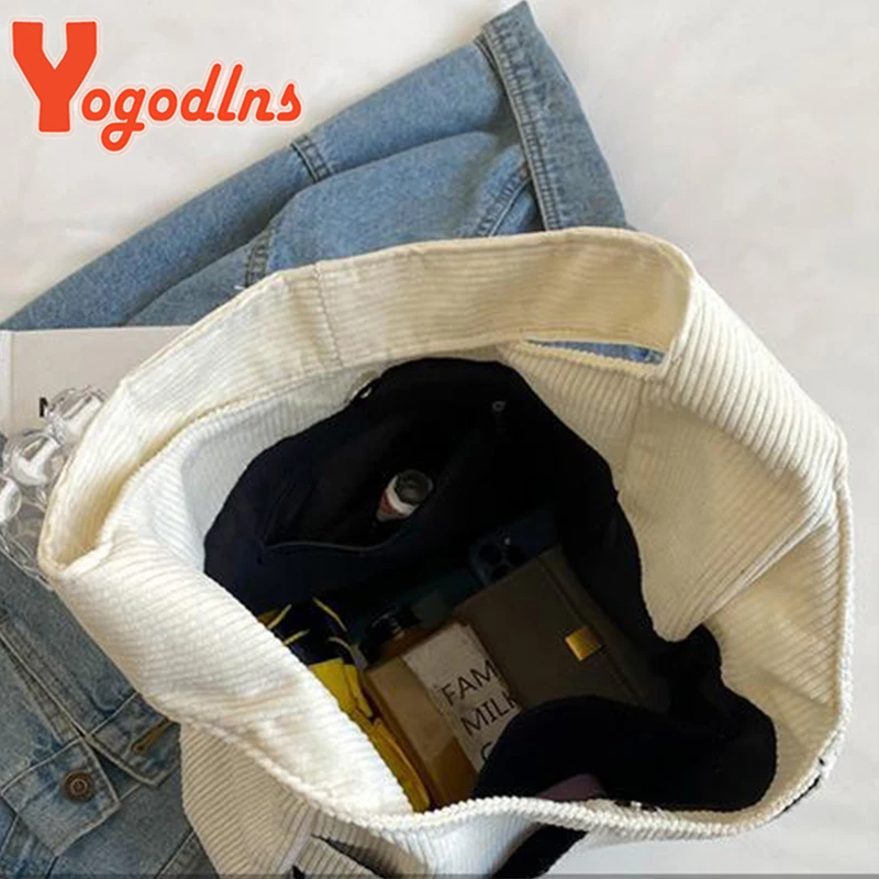 Yogodlns Casual Corduroy Shoulder  Bag for Women Large Capacity Shopping Tote Autumn Winter Top-handle Bag Student Big Handbags