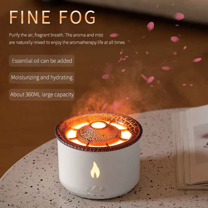 360ml Volcanic Flame Aroma Diffuser Essential Oil USB Portable Air  Humidifier with Smoke Ring Night Light Lamp Fragrance