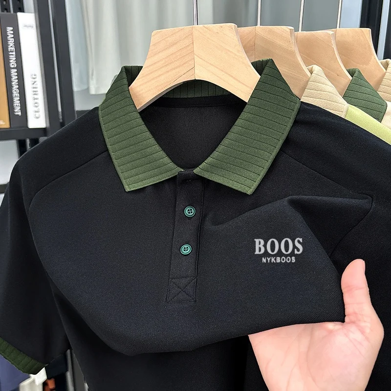 Polo da Uomo di Marca Designer, Tinta Unita, con Colletto, Manica Corta, T-shirt Stampata alla Moda, Abbigliamento Casual Business Versatile - immagine 4