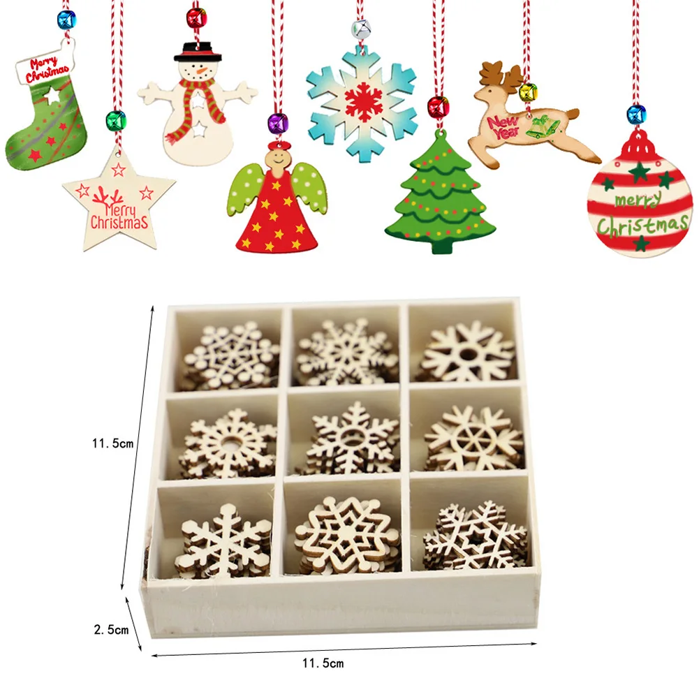 

72 Pcs Snowflakes Christmas Decoration Wooden Christmas Slices Tree Decorations Hanging Snowflakes Blank Shapes New Year Decor