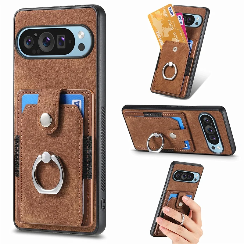 Luxury Leather Magnetic Wallet Case with Ring Stand and Card Slot Cover