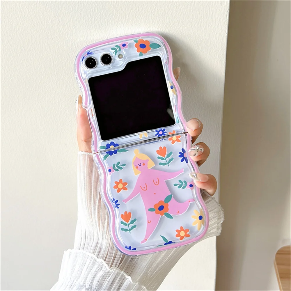 Cartoon Colorful Flower Transparent Wavy Painting Luxury Phone Case