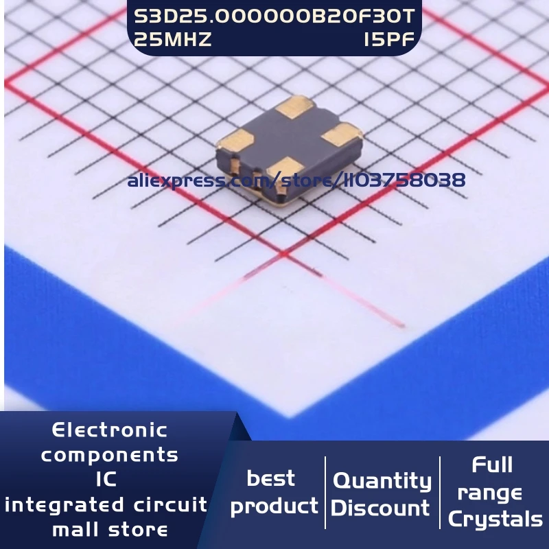 50 개/몫 S3D25.000000B20F30T 25MHZ 20ppm 15PF 3.3V 3225 4P 수정 발진기 공진기 4SMD 재고 있음