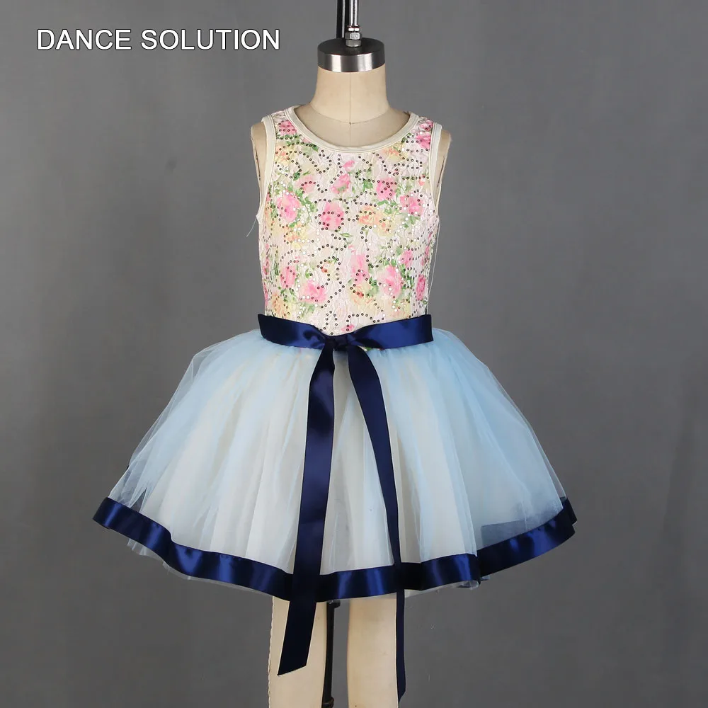 

Ivory Printed Spandex Bodice Sleeveless Ballet Romantic Tutu Dress for Girls Stage Performance Costumes Princess Dress 21009