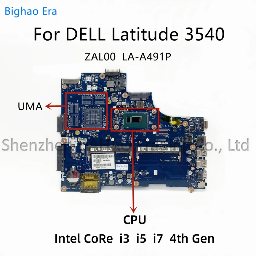 Placa-mãe Portátil para Dell Dell Latitude 3540 Intel 2955u i3 i5 Cpu i7 Ddr3l Uma Cn08p1ry 0ykphw 0jttmw 08 Ttcm Zal00 La-a491p