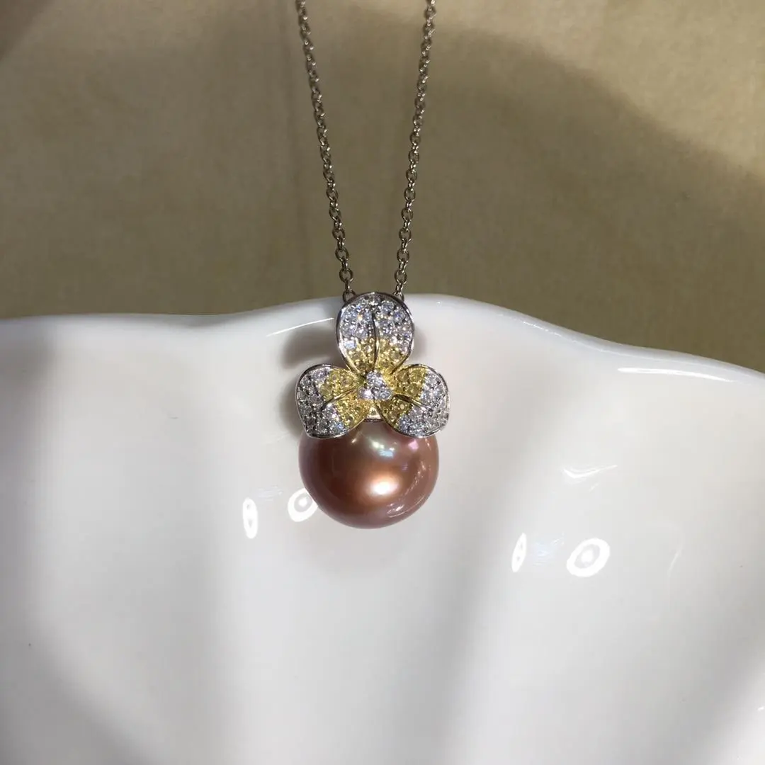 11-12mm Natural Freshwater Pearl Necklace Purple Color Edison Pearl Pendant Gift to Girl Wife Mother