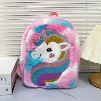 Zaino per bambini Borsa da scuola per bambini Moda Grande capacità Bambini Ragazze Borsa tie-dye in peluche unicorno Mochila