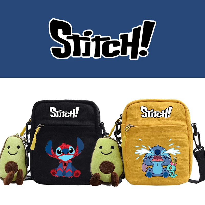 

Disney Action Figures Stitch Children's Shoulder Diagonal Bag Anime Cartoon Canvas Small Square Bag Student Backpack Women Gift