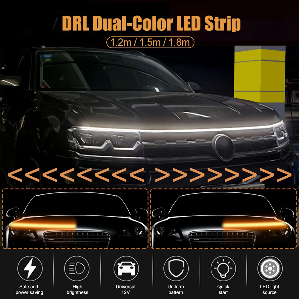 Enquêter de capot de voiture à LED avec clignotant balayage jaune démarrage  DRL feux de jour dynamiques lampe d'ambiance décorative automatique 12V