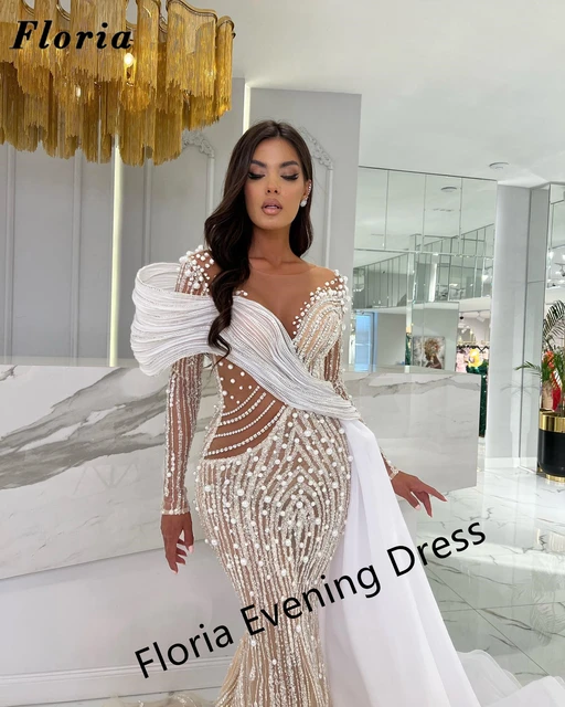 Elegant Ivory Pearls Evening Dresses Dubai Design Mermaid Prom Long Dress  2023 Middle East Lace Wedding Party Gowns Robe Du Soir - Evening Dresses -  AliExpress