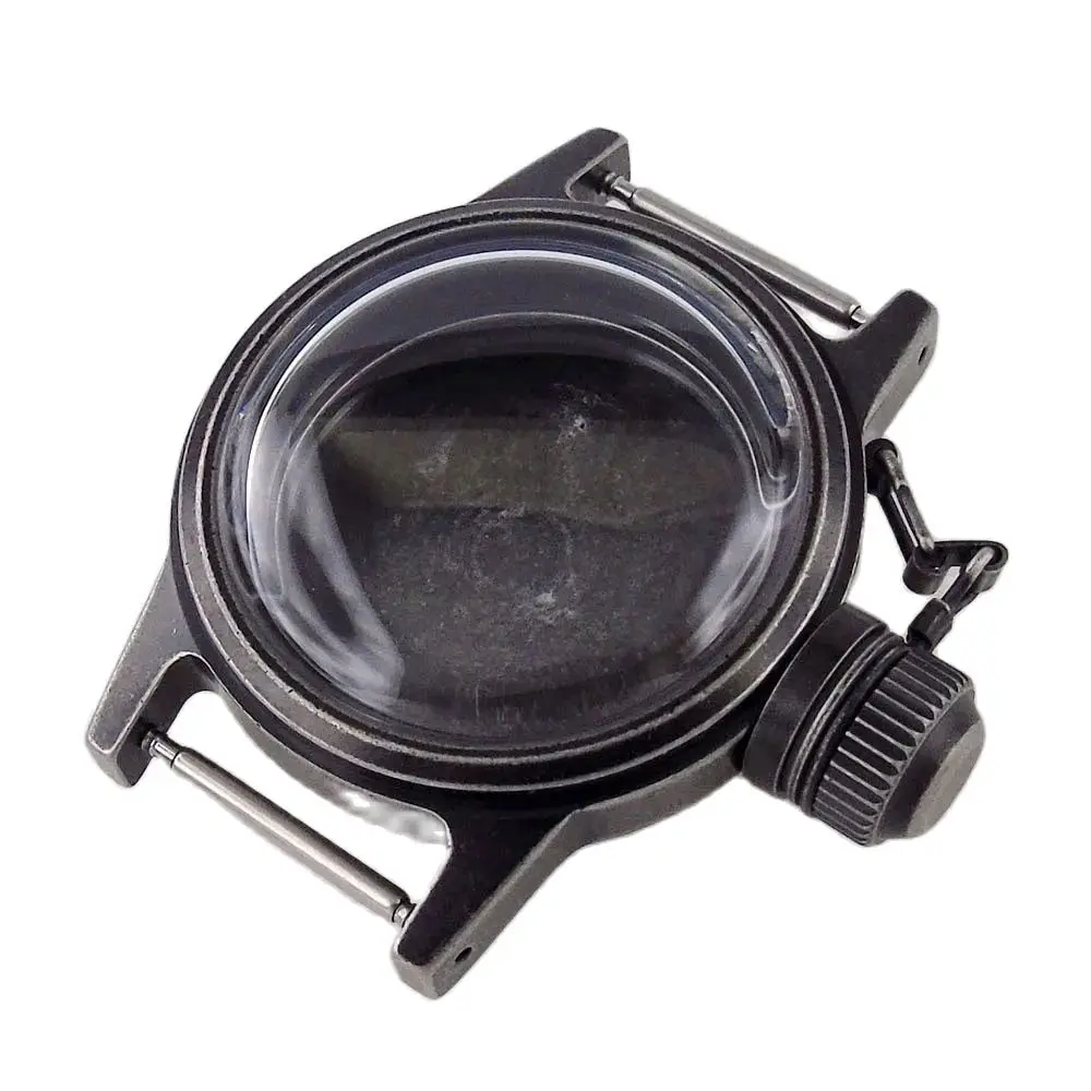 

Vintage 36mm Black Sandblast Watch Case fit NH35A NH36A NH34 SKX SRP 7S26 Sapphire Crystal Screw Down Crown Solid Back