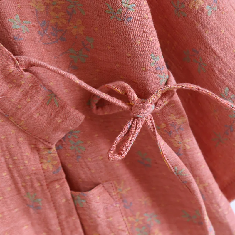 Spring Autumn Women's Cotton Double Sided Jacquard Kimono Robes Nightgowns Loose Size Comfortable Home Bathrobe