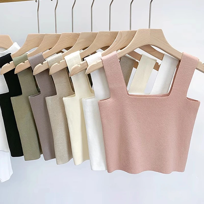 Basic Summer Sleeveless Knitted Tank Top Women High Elasticity Fashion Sexy Ladys Short Crop Top Women Clothing Y2k Tops women tank tops women crop top