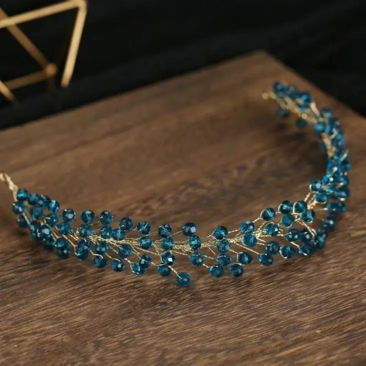 Hair Accessories Bridal Hair Accessories Blue Tiaras Wedding Headband Crystal Rhinestone Women Hairpiece