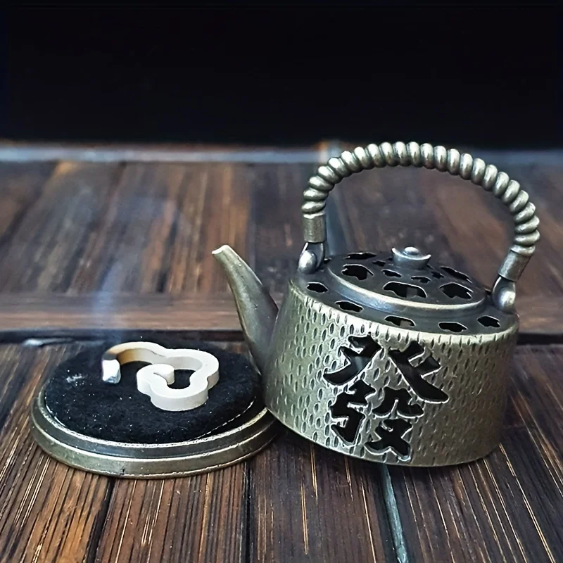 1pc Mini Miniature Prosperity Teapot Incense Holder – Metal Craft Incense Burner Home Decor (Without Incense)