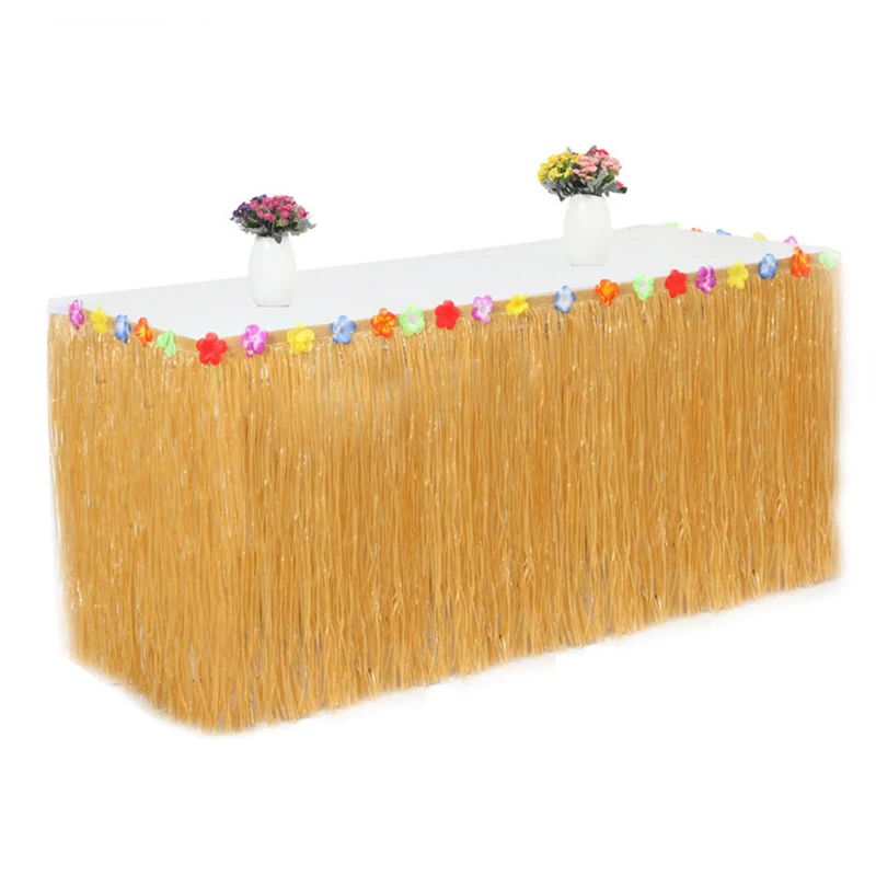 Party Grass Straw Color Table Skirt Straw Hawaiian Summer Theme Party Supplies for Tropical Hawaii Decor Door Hanging