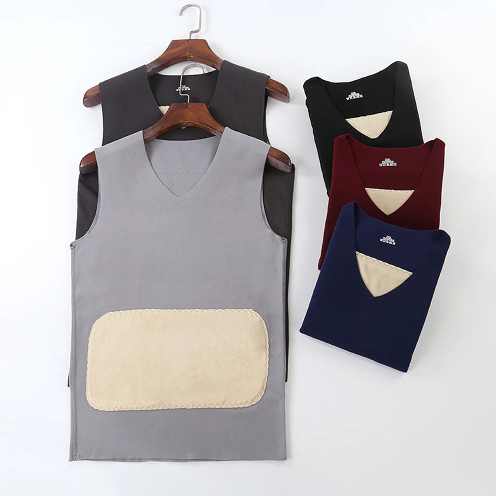 

New Men's V-neck Vest Slim Fit Winter Warm Fleece Vest Tanks Thermal Tops Traceless Vest Underwear Soft Men Underwaist