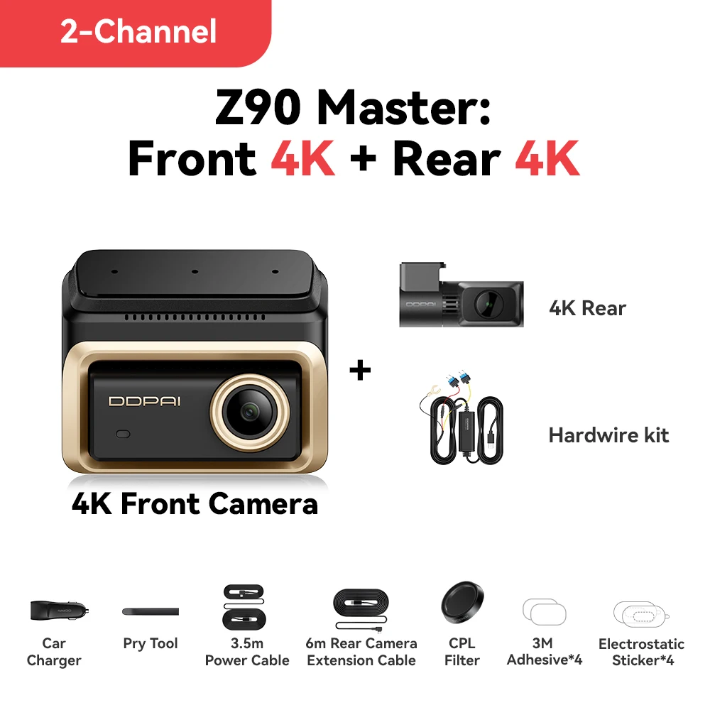 DDPAI 4K + 4K سيارة داش كام Z90Master الجبهة الخلف...