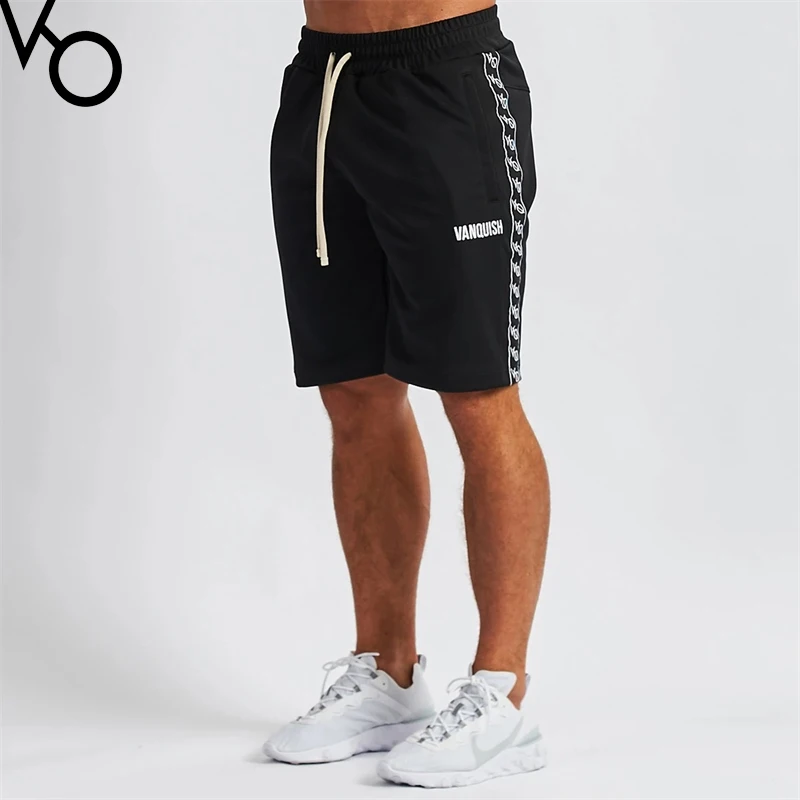 

Jogger Sports Fitness Men's Shorts Cotton Embroidered Striped Casual Pants Gym Running Training Bodybuilding Five Point Pant