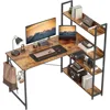 Computer Corner Desk with Storage Shelves, 47 Inch Reversible L Shaped Desk with Bookshelf, Home Office Writing Desk with Hooks Computer Corner Desk with Storage Shelves, 47 Inch Reversible L Shaped Desk with Bookshelf, Home Office Writing Desk with Hooks