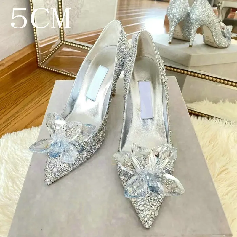 נעלי כלה קריסטל נסיכה לנשים 2025 נעלי כלה עם עקב גבוה ואבן חן