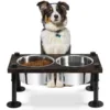 Raised Dog Bowl Stand for Large Dogs | 2 Stainless Bowls & Waterproof Wood Base | Rustic Brown & Durable 1