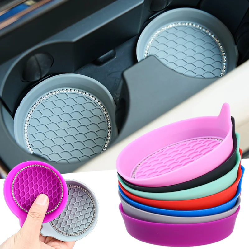 Non-slip Water Cup Pad Car Coaster Diamond Rhinestone Bling Decoration Anti-skid Rubber Cup Bottle Mat Accessories