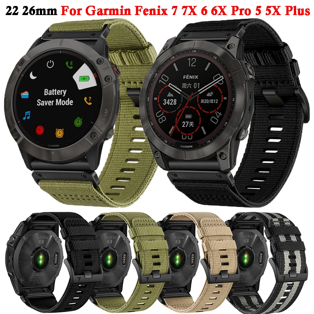 

22 26mm Quickfit Nylon Loop Watchband for Garmin Fenix 7 7X 6 6X Pro 5 5X Plus Tactix Delta Instinct 2X Band Replacement Strap