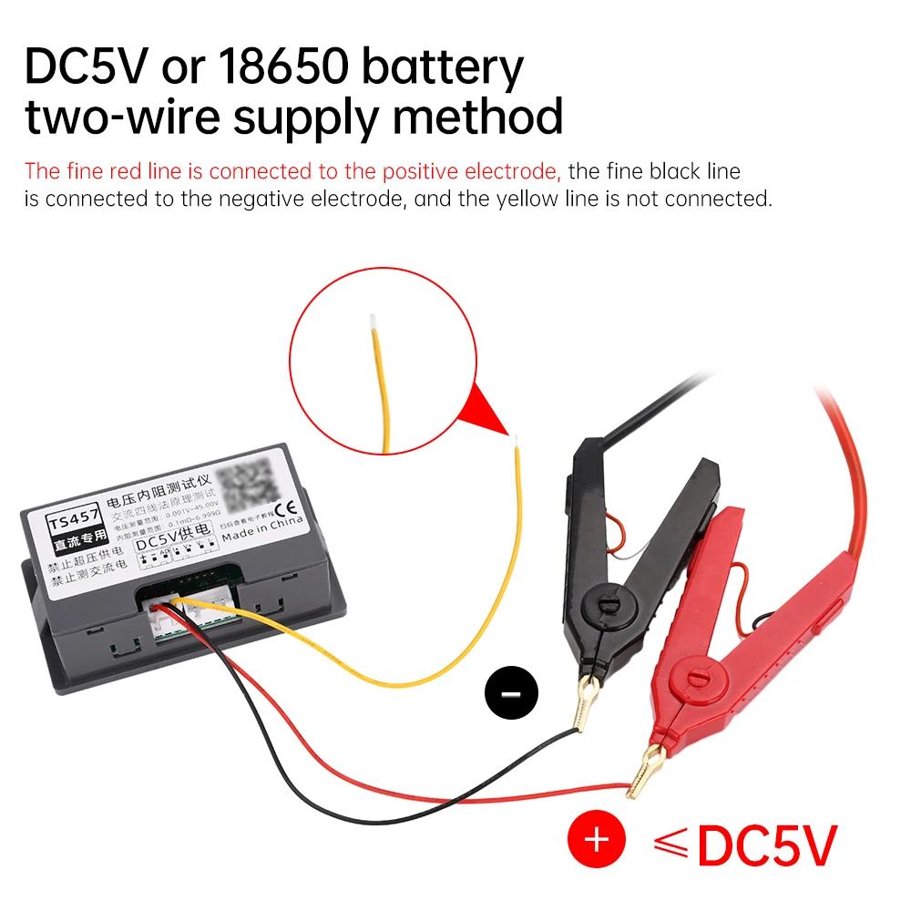 Voltage Tester Resistance Tester TS457 DC 5V Voltmeter Internal Resistance Tester Detector Voltage Meter AC 4-wire Method With Kelvin Clip Electrician Tools