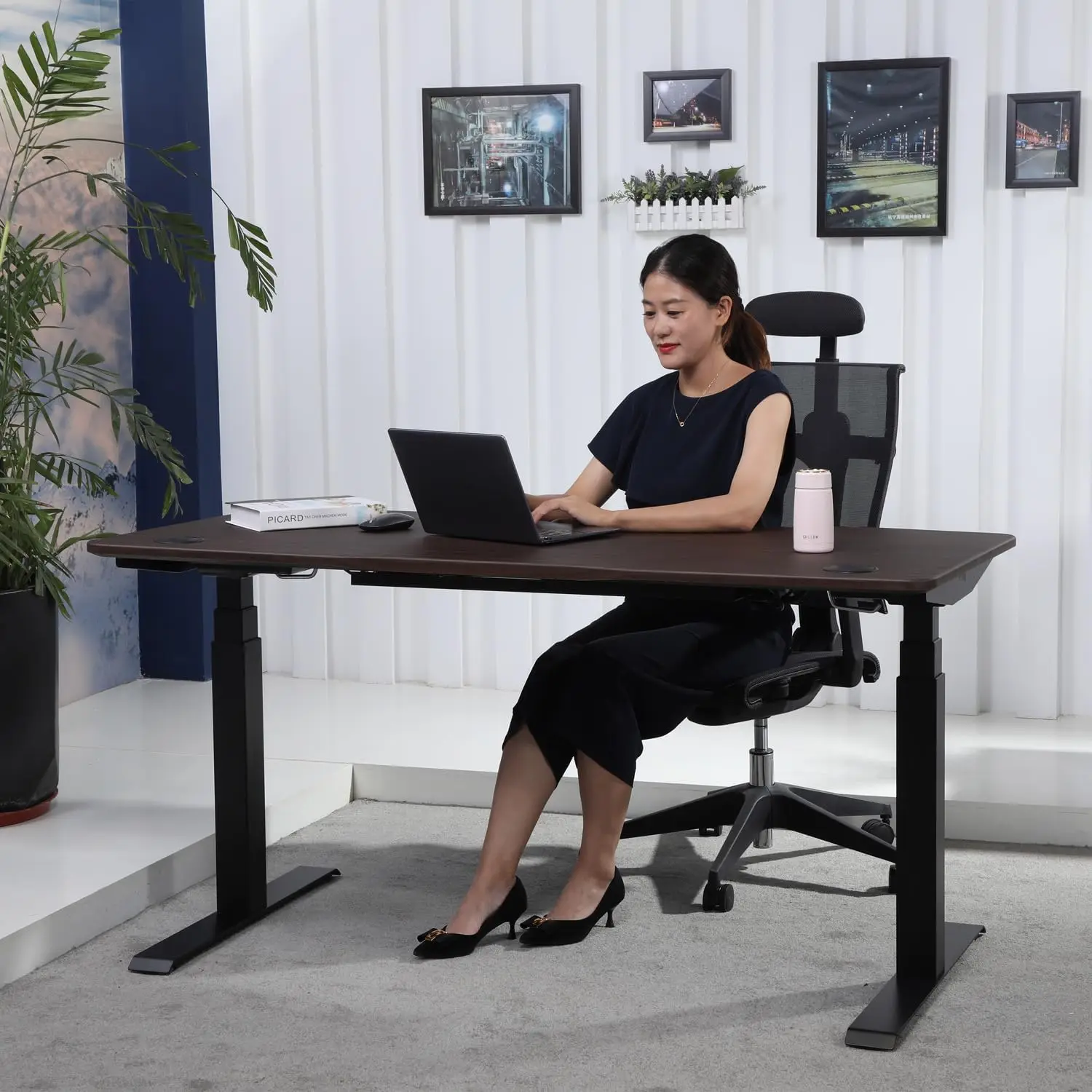 Children Tables 71" Height Adjustable Standing Desk with Memory Controller Walnut 30"D x 71"W x 25"H Engineered Wood