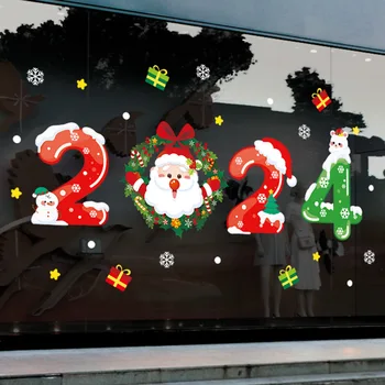 새해 2024 창 스티커 메리 크리스마스 장식, 상점 창 장식, 크리스마스 홈 벽 스티커, Navidad 새해 장식